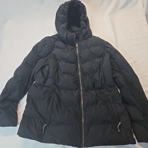 32 Degrees Heat Puffer Jacket Womens Quilted Winter Coat L Black Hooded Outdoor